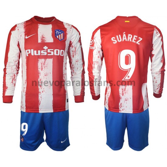 Camiseta de Fútbol Atlético Madrid Suarez 9 Niño Casa 2021-2022 Manga Larga