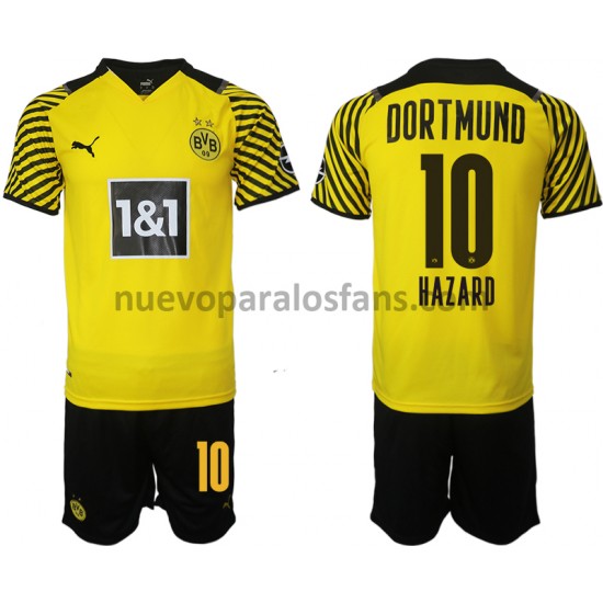 Camiseta de Fútbol Borussia Dortmund Thorgan Hazard 10 Niño Casa 2021-2022 Manga Corta
