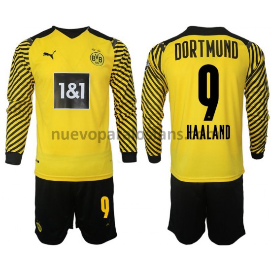 Camiseta de Fútbol Borussia Dortmund Haaland 9 Niño Casa 2021-2022 Manga Larga