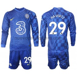 Camiseta de Fútbol Chelsea Havertz 29 Niño Casa 2021-2022 Manga Larga