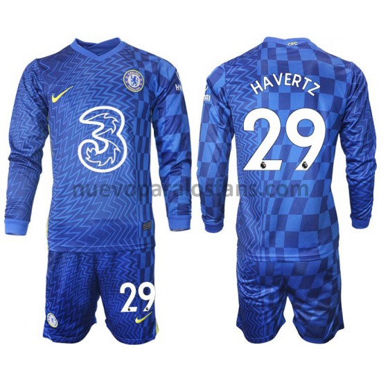 Camiseta de Fútbol Chelsea Havertz 29 Niño Casa 2021-2022 Manga Larga
