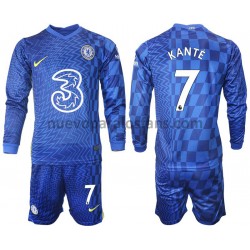 Camiseta de Fútbol Chelsea Kante 7 Niño Casa 2021-2022 Manga Larga