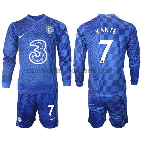 Camiseta de Fútbol Chelsea Kante 7 Niño Casa 2021-2022 Manga Larga