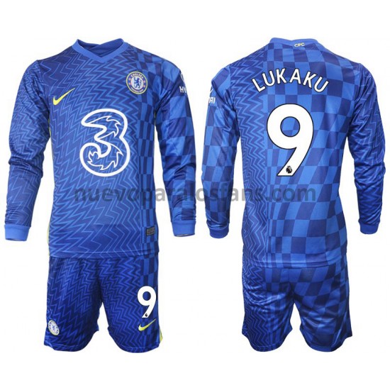 Camiseta de Fútbol Chelsea LUKAKU 9 Niño Casa 2021-2022 Manga Larga