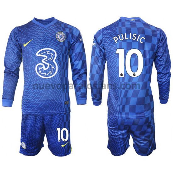 Camiseta de Fútbol Chelsea Pulisic 10 Niño Casa 2021-2022 Manga Larga