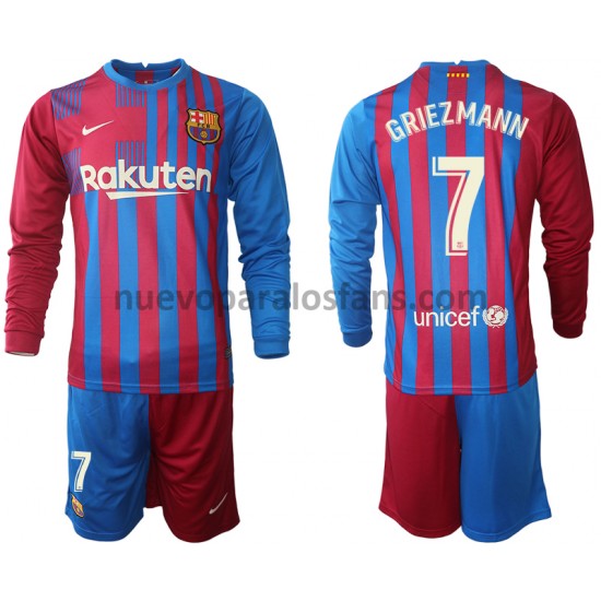 Camiseta de Fútbol FC Barcelona Antoine Griezmann 7 Niño Casa 2021-2022 Manga Larga