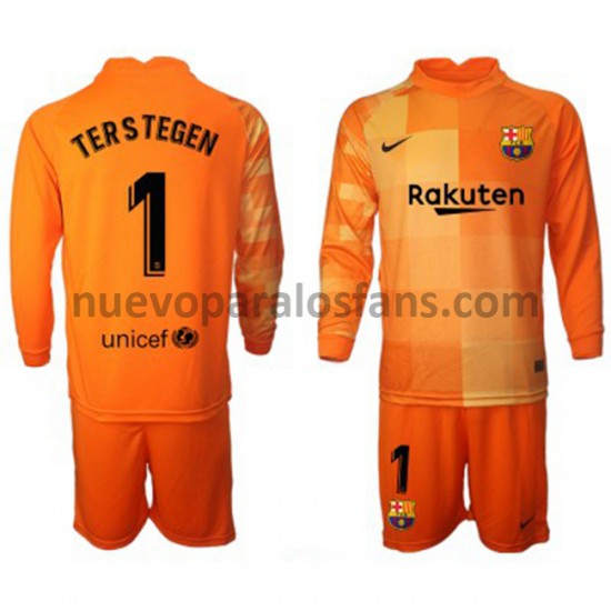 Camiseta de Fútbol FC Barcelona Portero Ter Stegen 1 Niño Casa 2021-2022 Manga Larga