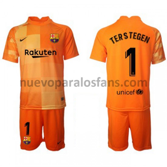 Camiseta de Fútbol FC Barcelona Portero Ter Stegen 1 Niño Casa 2021-2022 Manga Corta