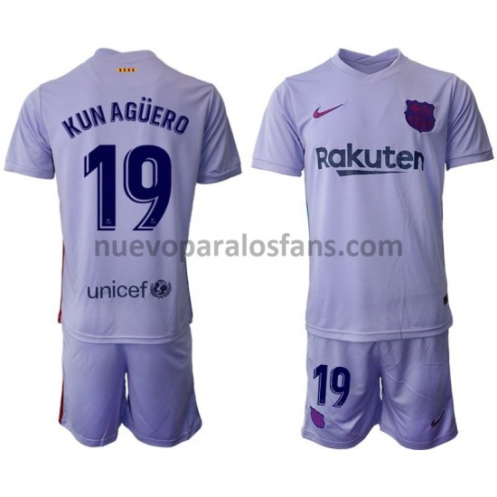 Camiseta de Fútbol FC Barcelona Kun Aguero 19 Niño Exterior 2021-2022 Manga Corta
