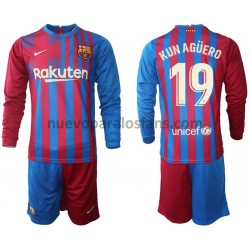 Camiseta de Fútbol FC Barcelona Kun Aguero 19 Niño Casa 2021-2022 Manga Larga