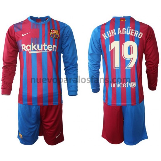 Camiseta de Fútbol FC Barcelona Kun Aguero 19 Niño Casa 2021-2022 Manga Larga