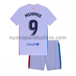 Camiseta de Fútbol FC Barcelona Memphis Depay 9 Niño Exterior 2021-2022 Manga Corta