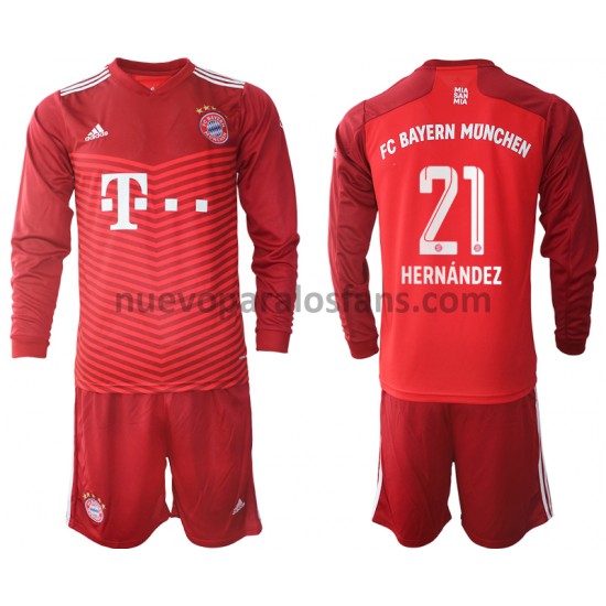 Camiseta de Fútbol Bayern de Múnich Lucas Hernandez 21 Niño Casa 2021-2022 Manga Larga