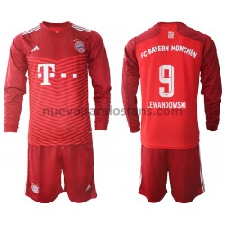 Camiseta de Fútbol Bayern de Múnich Robert Lewandowski 9 Niño Casa 2021-2022 Manga Larga
