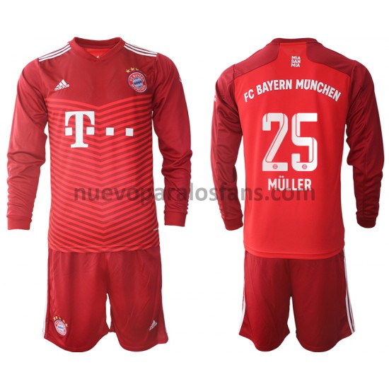 Camiseta de Fútbol Bayern de Múnich Thomas Muller 25 Niño Casa 2021-2022 Manga Larga