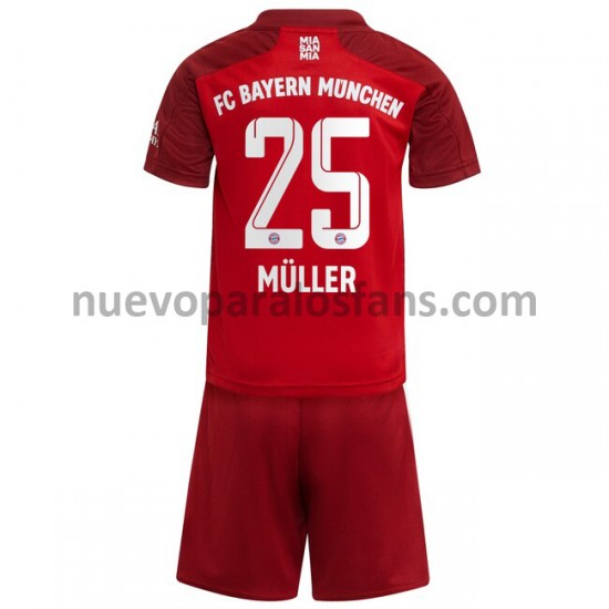 Camiseta de Fútbol Bayern de Múnich Thomas Muller 25 Niño Casa 2021-2022 Manga Corta
