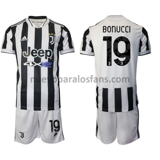 Camiseta de Fútbol Juventus Leonardo Bonucci 19 Niño Casa 2021-2022 Manga Corta