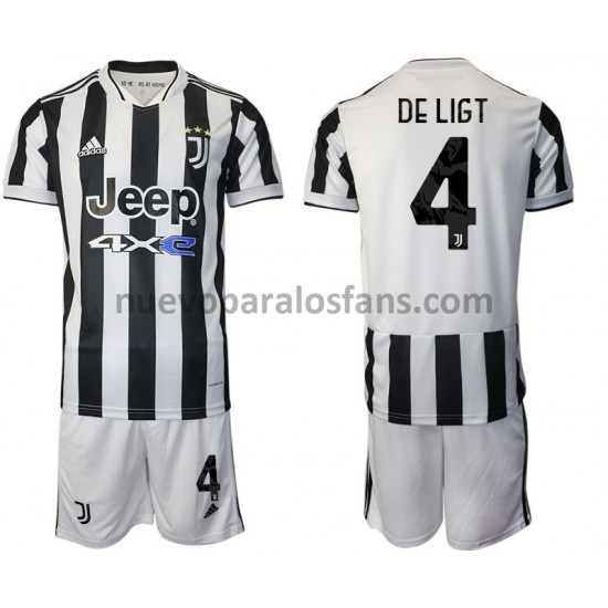 Camiseta de Fútbol Juventus Matthijs de Ligt 4 Niño Casa 2021-2022 Manga Corta