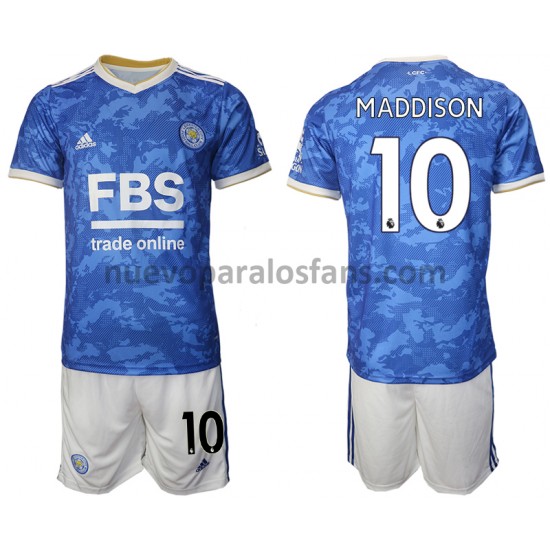 Camiseta de Fútbol Leicester City James Maddison 10 Niño Casa 2021-2022 Manga Corta