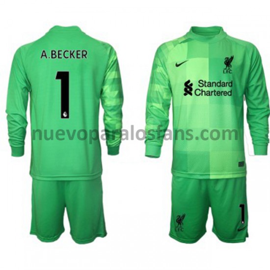 Camiseta de Fútbol Liverpool Portero Alisson Becker 1 Niño Casa 2021-2022 Manga Larga