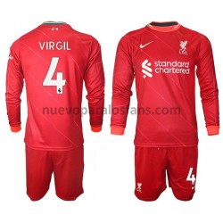 Camiseta de Fútbol Liverpool VIRGIL 4 Niño Casa 2021-2022 Manga Larga
