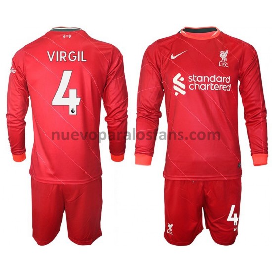 Camiseta de Fútbol Liverpool VIRGIL 4 Niño Casa 2021-2022 Manga Larga