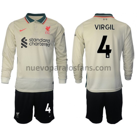 Camiseta de Fútbol Liverpool Virgil van Dijk 4 Niño Exterior 2021-2022 Manga Larga