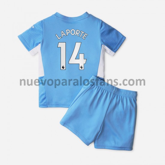 Camiseta de Fútbol Manchester City Aymeric Laporte 14 Niño Casa 2021-2022 Manga Corta