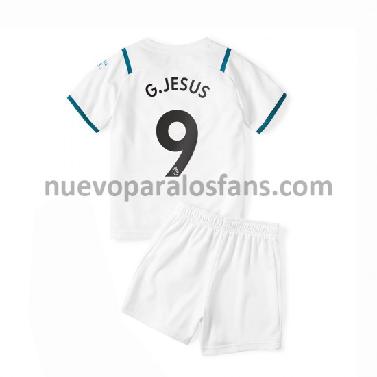 Camiseta de Fútbol Manchester City Gabriel Jesus 9 Niño Exterior 2021-2022 Manga Corta