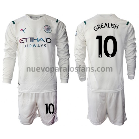 Camiseta de Fútbol Manchester City Jack Grealish 10 Niño Exterior 2021-2022 Manga Larga