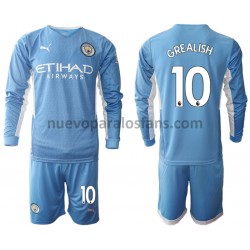 Camiseta de Fútbol Manchester City Jack Grealish 10 Niño Casa 2021-2022 Manga Larga