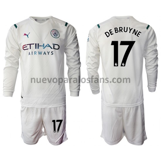 Camiseta de Fútbol Manchester City Kevin De Bruyne 17 Niño Exterior 2021-2022 Manga Larga