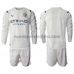 Camiseta de Fútbol Manchester City Niño Exterior 2021-2022 Manga Larga