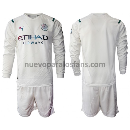 Camiseta de Fútbol Manchester City Niño Exterior 2021-2022 Manga Larga