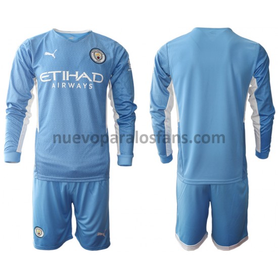 Camiseta de Fútbol Manchester City Niño Casa 2021-2022 Manga Larga