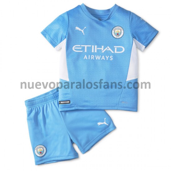 Camiseta de Fútbol Manchester City Niño Casa 2021-2022 Manga Corta