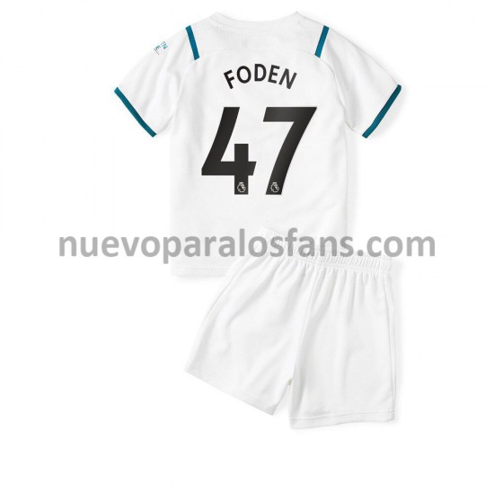 Camiseta de Fútbol Manchester City Phil Foden 47 Niño Exterior 2021-2022 Manga Corta
