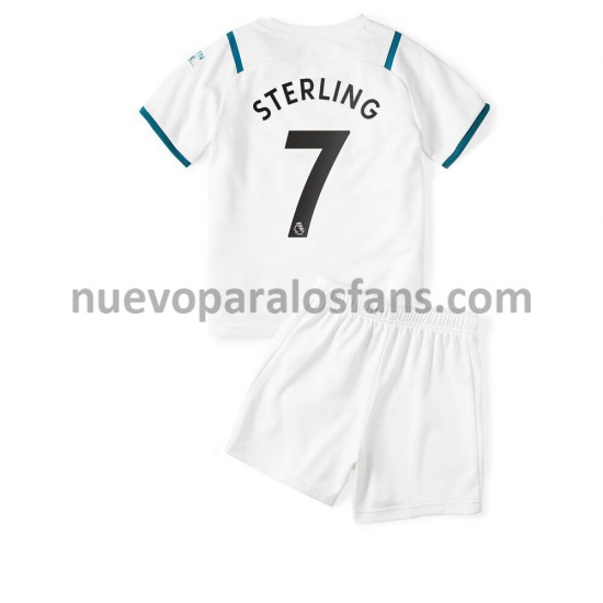 Camiseta de Fútbol Manchester City Raheem Sterling 7 Niño Exterior 2021-2022 Manga Corta