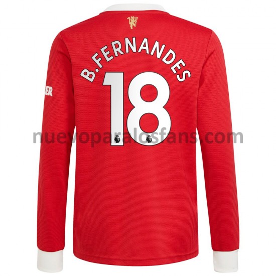 Camiseta de Fútbol Manchester United Bruno Fernandes 18 Casa 2021-2022 Manga Larga