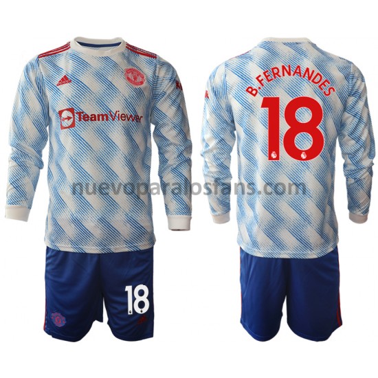 Camiseta de Fútbol Manchester United Bruno Fernandes 18 Niño Exterior 2021-2022 Manga Larga