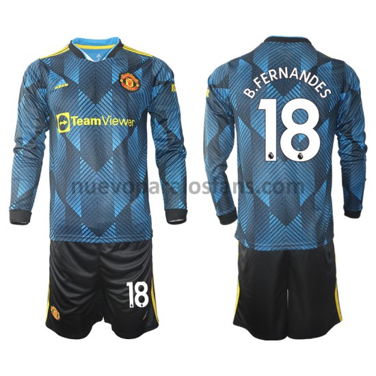 Camiseta de Fútbol Manchester United Bruno Fernandes 18 Niño Tercera 2021-2022 Manga Larga