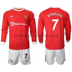 Camiseta de Fútbol Manchester United Cristiano Ronaldo 7 Niño Casa 2021-2022 Manga Larga