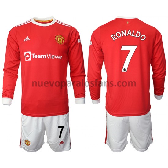 Camiseta de Fútbol Manchester United Cristiano Ronaldo 7 Niño Casa 2021-2022 Manga Larga