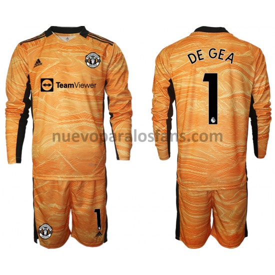 Camiseta de Fútbol Manchester United David de Gea 1 Portero Niño Casa 2021-2022 Manga Larga