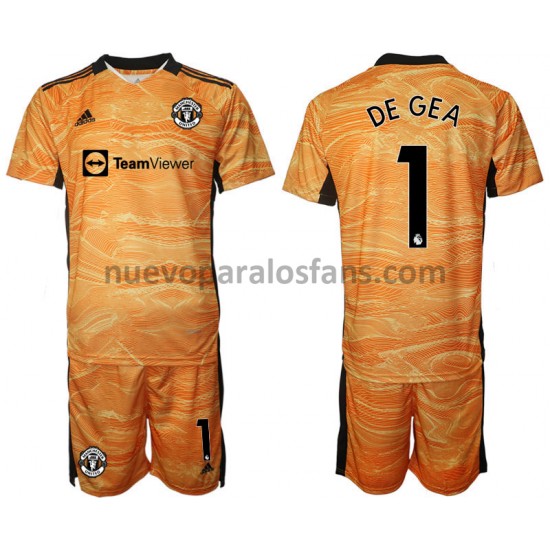 Camiseta de Fútbol Manchester United David de Gea 1 Portero Niño Casa 2021-2022 Manga Corta