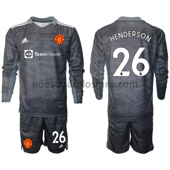 Camiseta de Fútbol Manchester United Dean Henderson 26 Portero Niño Exterior 2021-2022 Manga Larga