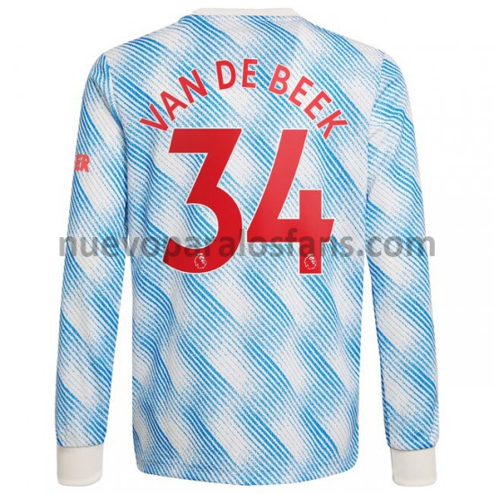 Camiseta de Fútbol Manchester United Donny Van De Beek 34 Exterior 2021-2022 Manga Larga