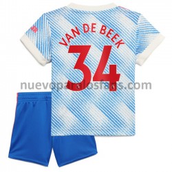 Camiseta de Fútbol Manchester United Donny Van De Beek 34 Niño Exterior 2021-2022 Manga Corta