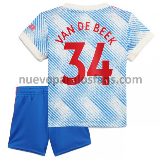 Camiseta de Fútbol Manchester United Donny Van De Beek 34 Niño Exterior 2021-2022 Manga Corta