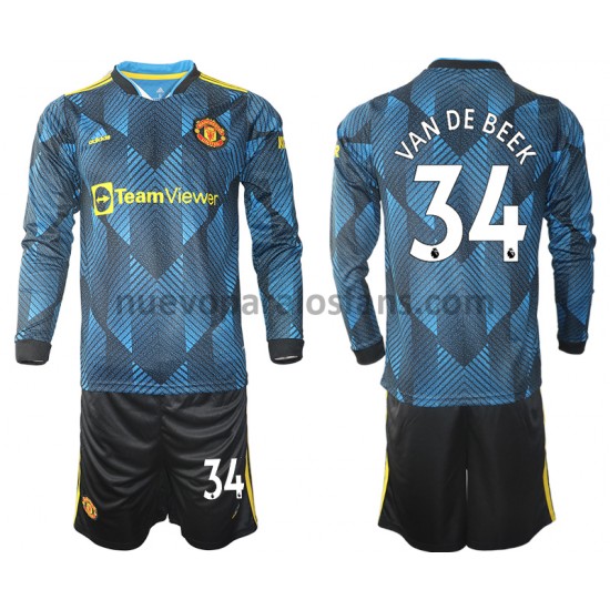 Camiseta de Fútbol Manchester United Donny Van De Beek 34 Niño Tercera 2021-2022 Manga Larga